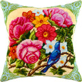 Brvsk Floral Stamped Cross-Stitch Kit for Adults and Beginners — Nightingale in Flowers 16″ × 16″ with Clear, Precise Printed Design on Cotton Canvas; Includes 2 Needles, Yarn, and Easy-Read Chart