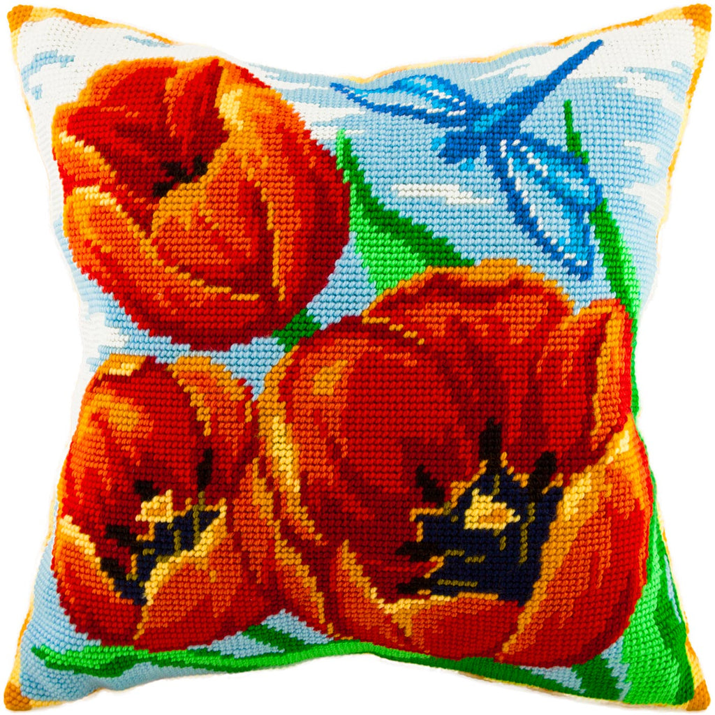 Red Tulips — Embroidery Kit 16″ × 16″ by Brvsk