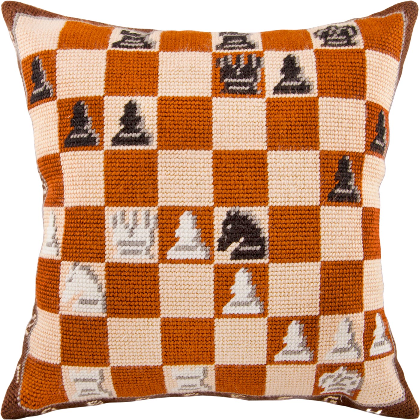 Brvsk Vintage Embroidery Kit for Adults and Beginners — Chess 16″ × 16″ with Clear, Precise Printed Design on Cotton Canvas; Includes 2 Needles, Yarn, and Easy-Read Chart