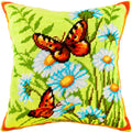 Small Tortoiseshells on Daisies — Stamped Cross Stitch Kit 16″ × 16″ by Brvsk