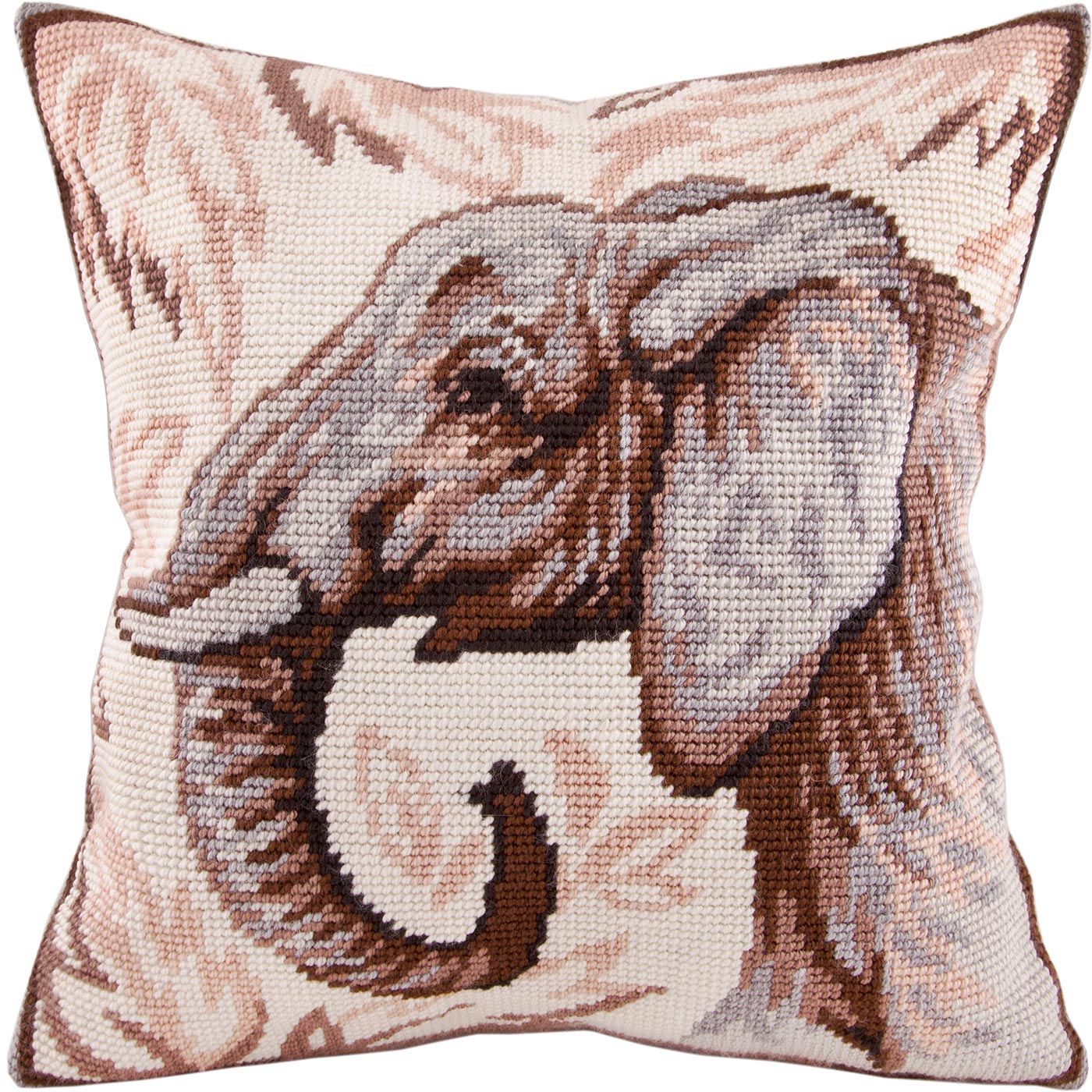 Brvsk Ferine Needlepoint Kit for Adults and Beginners — Elephant 16″ × 16″ with Clear, Precise Printed Design on Cotton Canvas; Includes 2 Needles, Yarn, and Easy-Read Chart