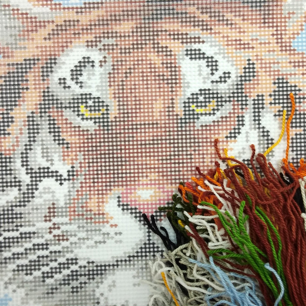 Brvsk Ferine Embroidery Kit for Adults and Beginners — Tiger 16″ × 16″ with Clear, Precise Printed Design on Cotton Canvas; Includes 2 Needles, Yarn, and Easy-Read Chart