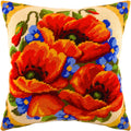 Poppies and Forget-Me-Nots. Needlepoint Kit. Throw Pillow 16×16 Inches. Printed Tapestry Canvas, European Quality