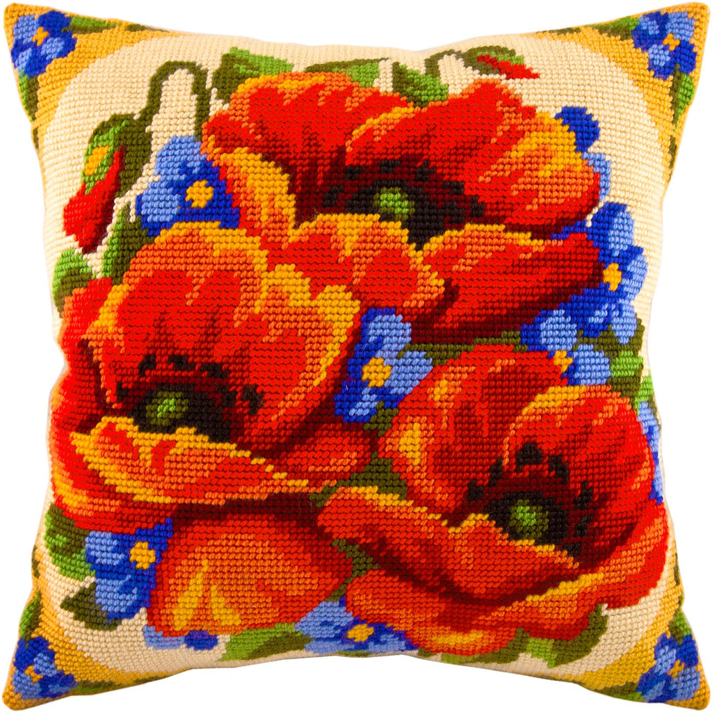 Poppies and Forget-Me-Nots — Needlepoint Kit 16″ × 16″ by Brvsk