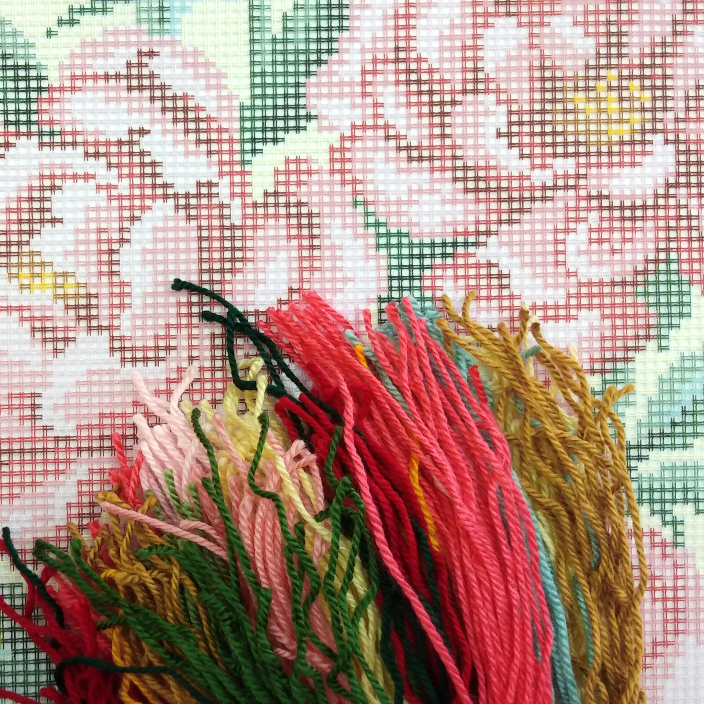 Brvsk Floral Stamped Cross-Stitch Kit for Adults and Beginners — Peony 16″ × 16″ with Clear, Precise Printed Design on Cotton Canvas; Includes 2 Needles, Yarn, and Easy-Read Chart