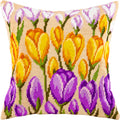 Brvsk Needlepoint Pillow Kit — Crocuses (Rows of Crocuses), 16″ × 16″