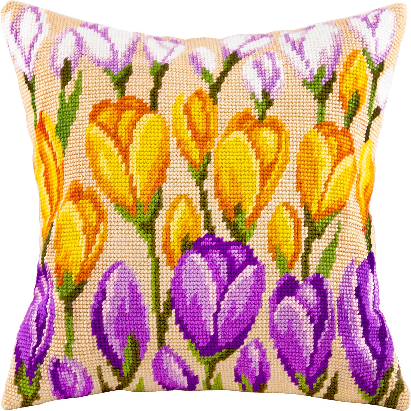 Brvsk Needlepoint Pillow Kit — Crocuses (Rows of Crocuses), 16″ × 16″