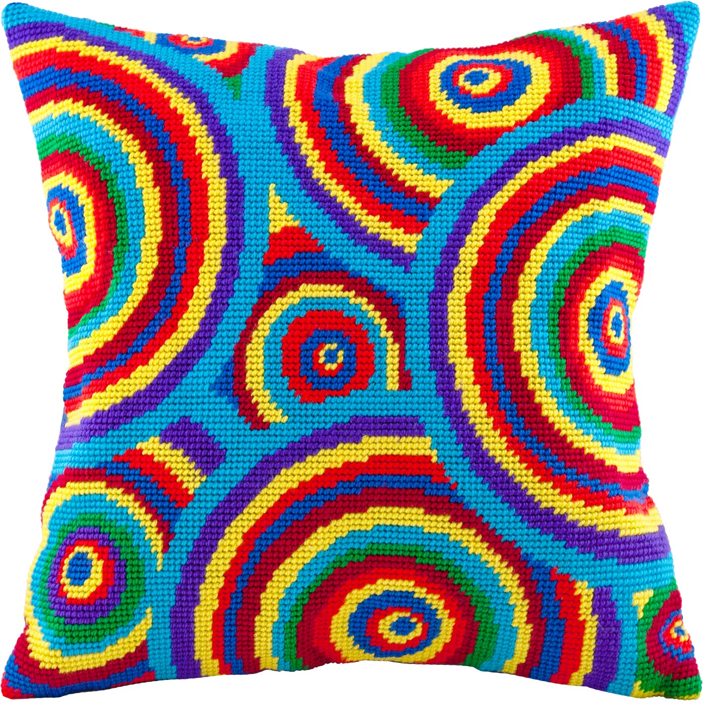 Brvsk Rainbow Needlepoint Kit for Adults and Beginners — Mexico 16″ × 16″ with Clear, Precise Printed Design on Cotton Canvas; Includes 2 Needles, Yarn, and Easy-Read Chart