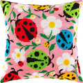 Brvsk Summer Embroidery Kit for Adults and Beginners — Ladybugs and Flowers 16″ × 16″ with Clear, Precise Printed Design on Cotton Canvas; Includes 2 Needles, Yarn, and Easy-Read Chart