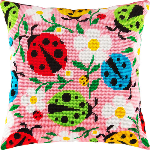 Ladybugs and Flowers — Embroidery Kit 16″ × 16″ by Brvsk