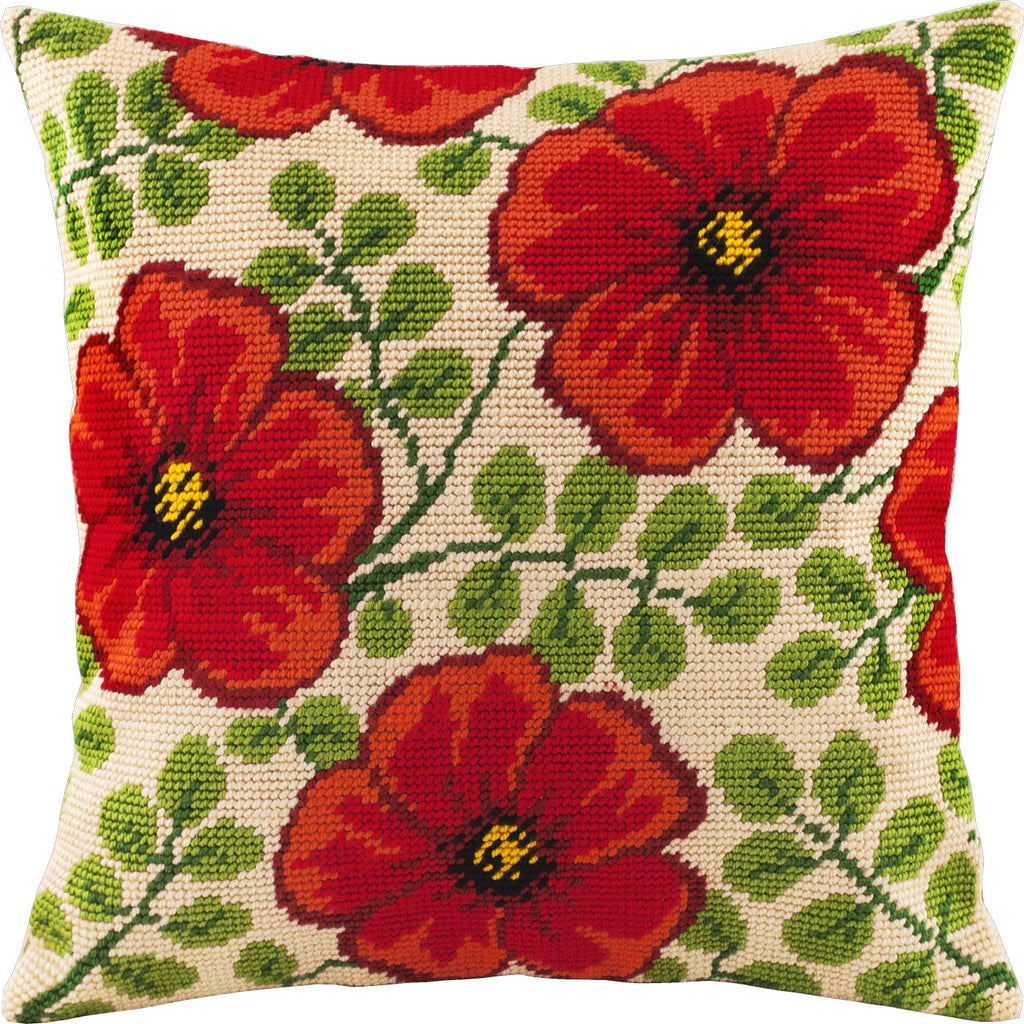 Red Flowers — Stamped Cross Stitch Kit 16″ × 16″ by Brvsk