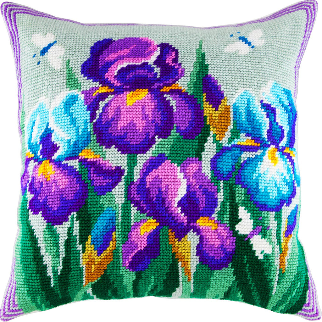 Blue Irises — Embroidery Kit 16″ × 16″ by Brvsk