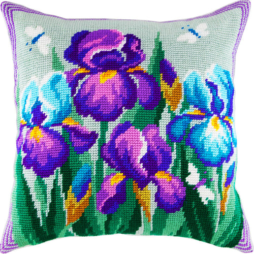 Blue Irises — Embroidery Kit 16″ × 16″ by Brvsk